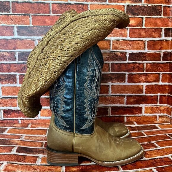 J.B. Dillon Shoes - J.B. Dillon Square Toe Cowboy Boots EUC White Jagged Pattern Blk/Brn Lthr SZ 8